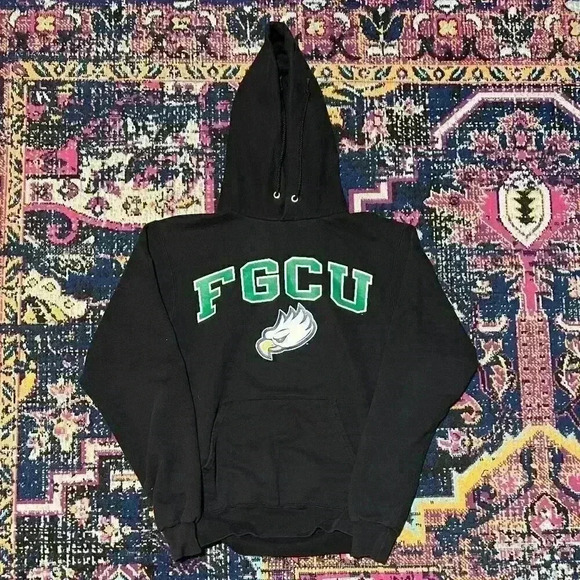 Champion FGCU Pullover Hoodie Size Small Black Crewneck Long Sleeve Fitted - Picture 1 of 1